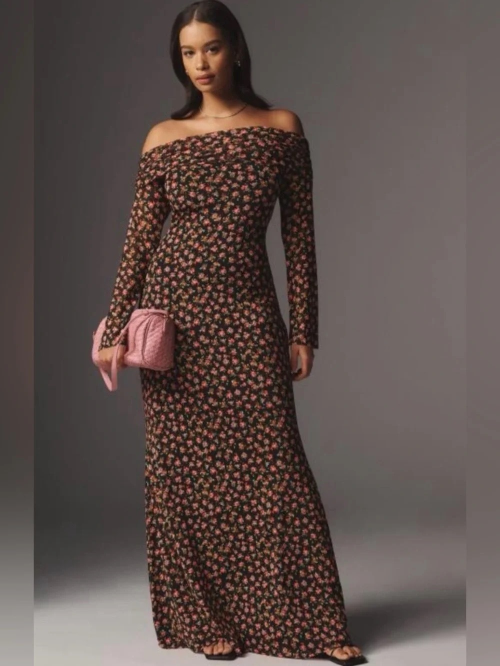 Anthropologie AFRM Off-Shoulder Floral Maxi Dress in Black NWT